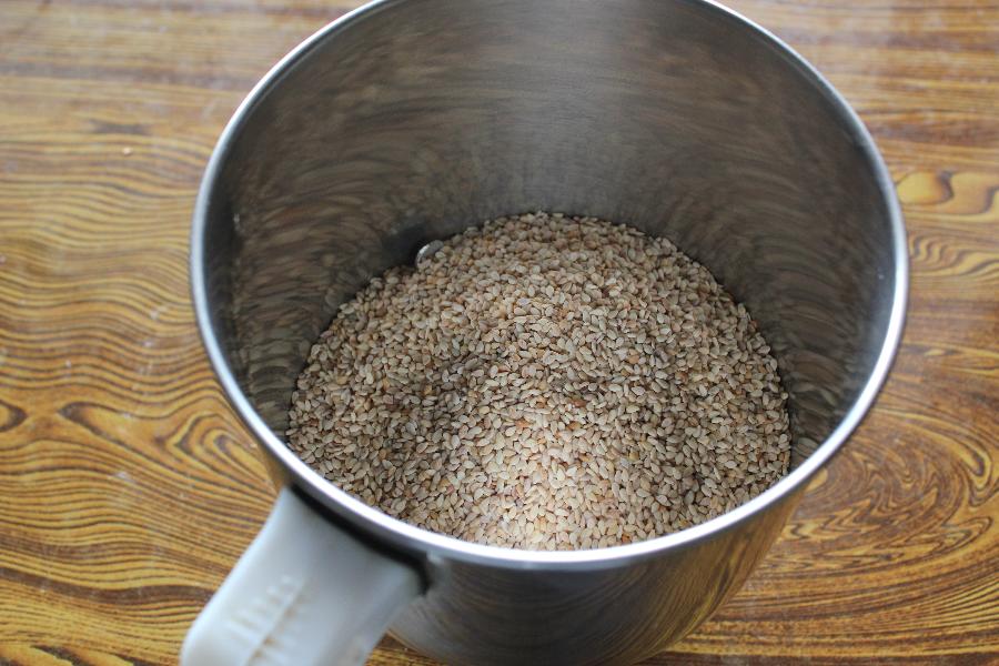grinding toasted sesame seeds to make til ke ladoo