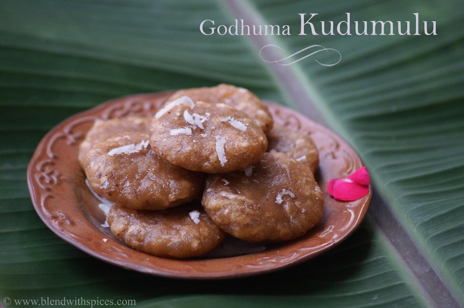 Traditional Andhra godhuma pindi kudumulu stacked on a plate and placed on a banana leaf.