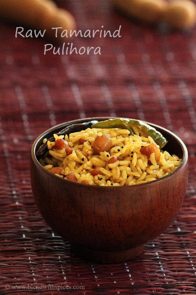 pulihora recipes, raw tamarind rice, chintakaya pulihora recipe
