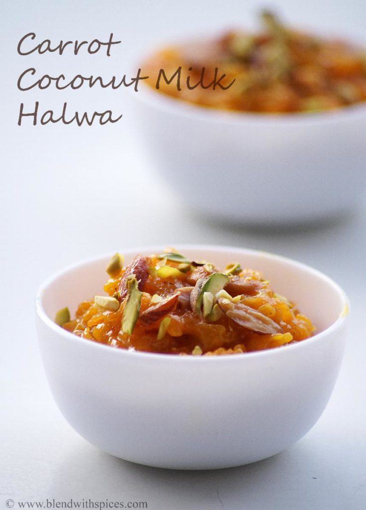 easy halwa recipes, carrot halwa recipe with coconut milk, holi recipes | blendwithspices.com