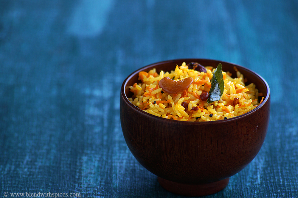 easy carrot lemon rice recipe, south indian style carrot rice recipe, easy lunch box recipes indian