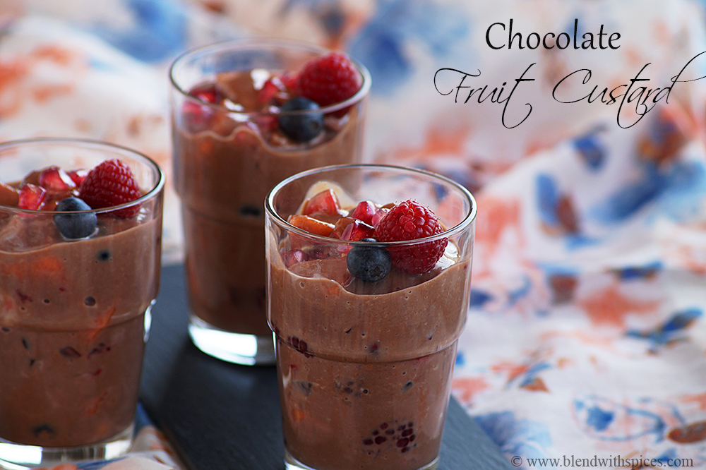 how to make chocolate fruit custard recipe with step by step photos and video