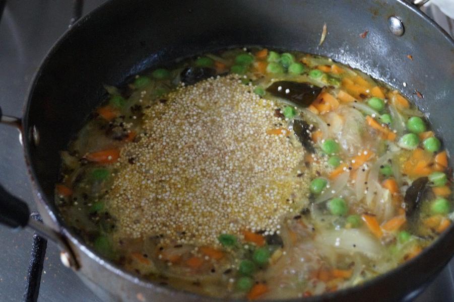 making of vegan quinoa upma