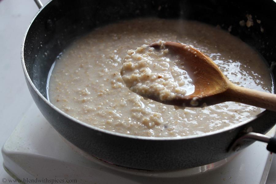 cooking instant oats to make an Indian savory breakfast dish