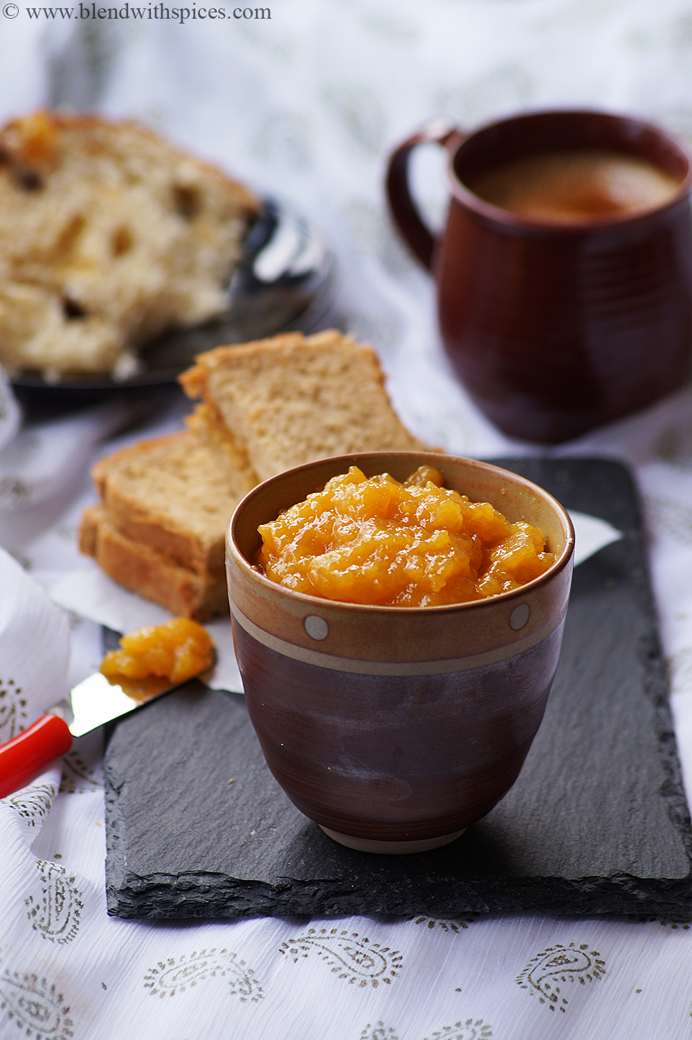 homemade persimmon jam served with bread