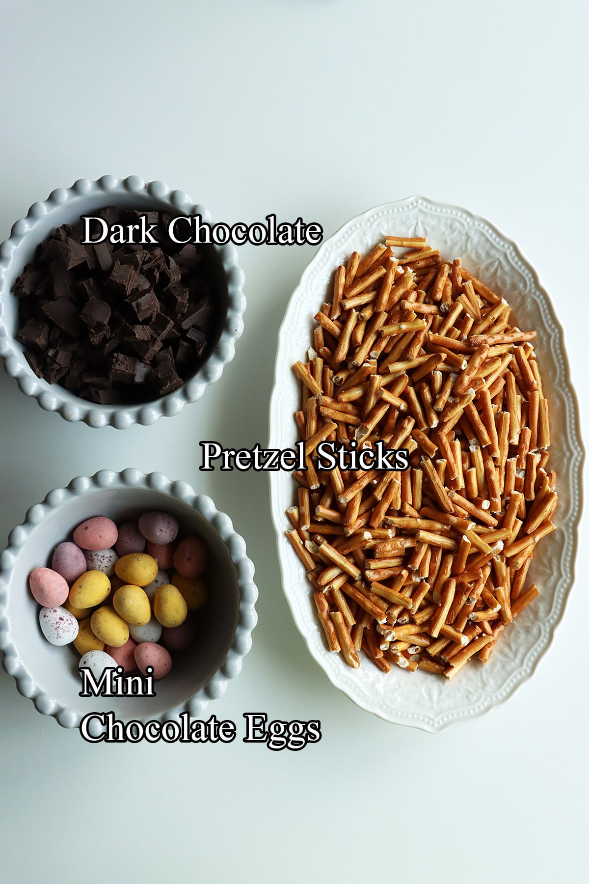Needed ingredients to make Pretzel Easter Nests