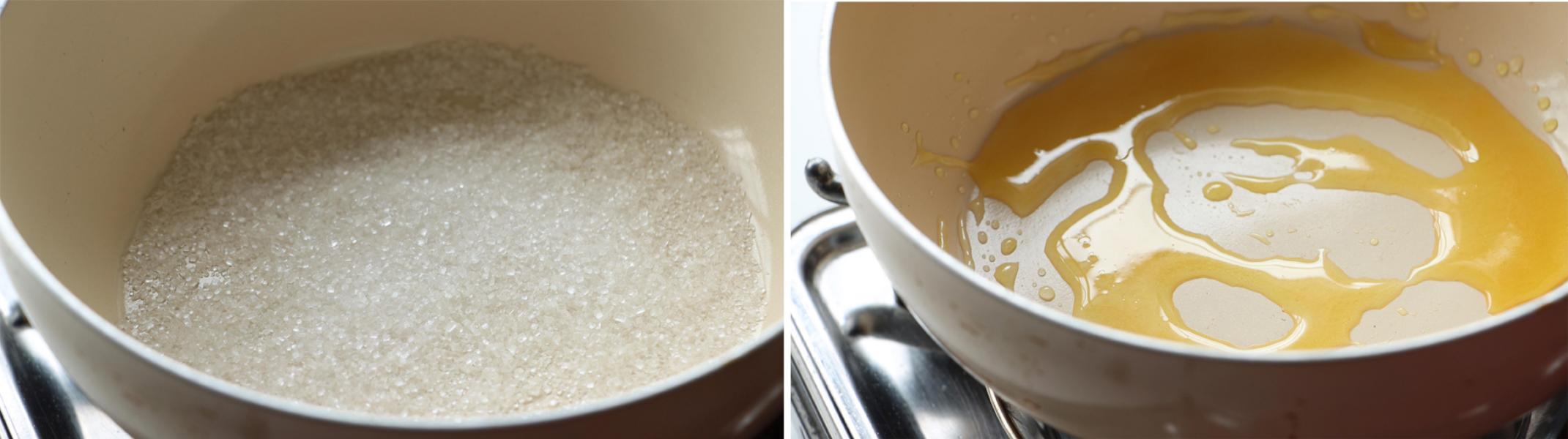 Melting sugar to make caramel