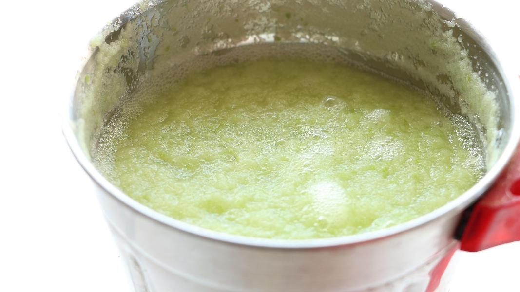 All the green apple juice recipe ingredients are blended to a smooth puree