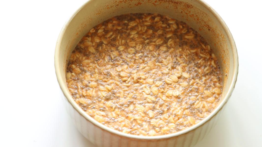 Pumpkin pie overnight oats are soaked overnight