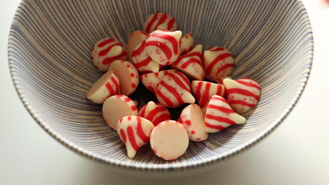 Candy cane kisses in a bowl